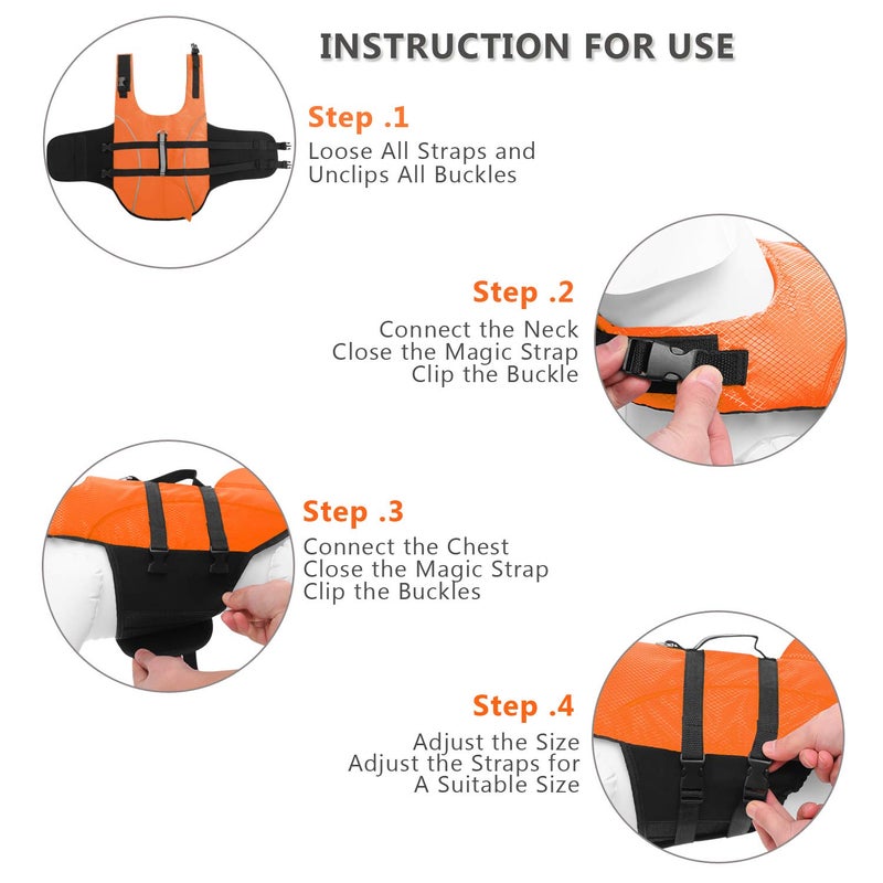 Queenmore Ripstop Dog Life Jacket Shark Life Vest for Dogs, Safety Lifesaver with High Buoyancy and Lift Handle for Small and Medium Breedsï¼ˆOrange Mï¼‰ - Image 5